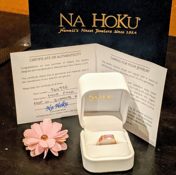 14k Pink Mother of Pearl Diamond Rose Gold Ring - Picture 6 of 14